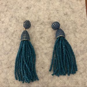 Deep teal tassel beaded earrings